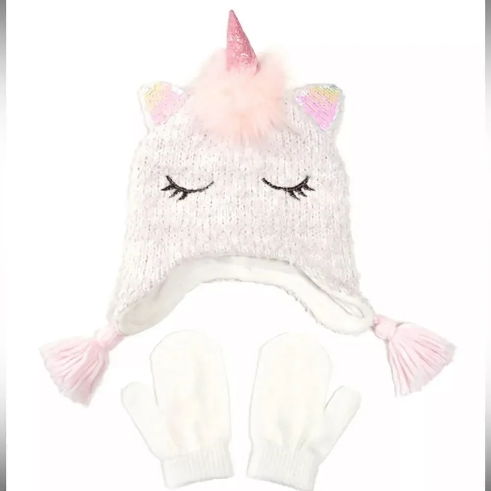 Love Design Toddler Girls Chenille Unicorn Heidi 2Piece Hat/Mitten, girl’s hat